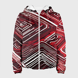 Куртка с капюшоном женская Кибер линии красный-белый, цвет: 3D-белый