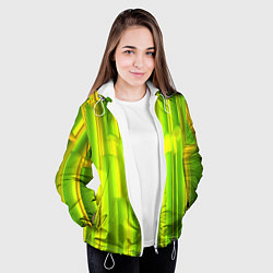 Куртка с капюшоном женская Зеленые неоновые полосы, цвет: 3D-белый — фото 2
