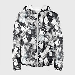 Куртка с капюшоном женская Черно-белые отпечатки ладоней, цвет: 3D-белый