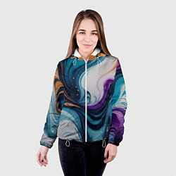 Куртка с капюшоном женская Жидкий цветной узор - нейросеть, цвет: 3D-белый — фото 2