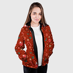 Куртка с капюшоном женская Паттерн новогодняя пижама, цвет: 3D-черный — фото 2