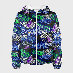 Куртка с капюшоном женская Граффити паттерн, цвет: 3D-белый