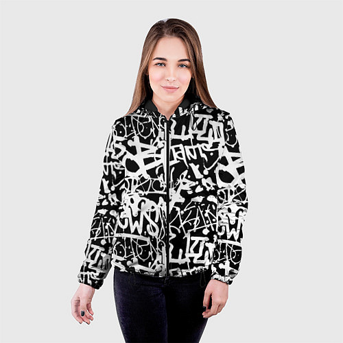 Женская куртка Граффити черно-белый паттерн / 3D-Черный – фото 4