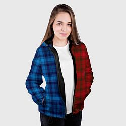 Куртка с капюшоном женская Красно-синяя клетка паттерн, цвет: 3D-черный — фото 2
