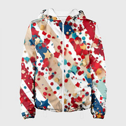 Куртка с капюшоном женская Новогодние линии красный синий, цвет: 3D-белый