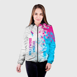 Куртка с капюшоном женская Hollywood Undead neon gradient style: по-вертикали, цвет: 3D-черный — фото 2