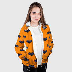 Куртка с капюшоном женская Летучие мыши - паттерн оранжевый, цвет: 3D-белый — фото 2