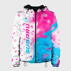 Куртка с капюшоном женская Subaru neon gradient style: по-вертикали, цвет: 3D-черный