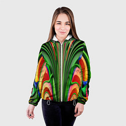 Куртка с капюшоном женская Травянистый дизайн с оранжевым, цвет: 3D-белый — фото 2