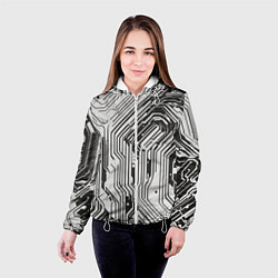 Куртка с капюшоном женская Белые полосы на чёрном фоне, цвет: 3D-белый — фото 2