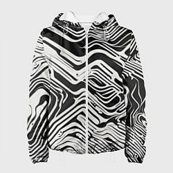 Куртка с капюшоном женская Волнистые белые линии, цвет: 3D-белый