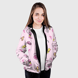 Куртка с капюшоном женская Барби аксессуары - розовый паттерн, цвет: 3D-черный — фото 2