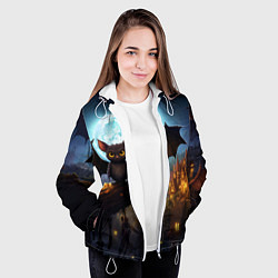 Куртка с капюшоном женская Летучая мышка на фоне луны и замка, цвет: 3D-белый — фото 2