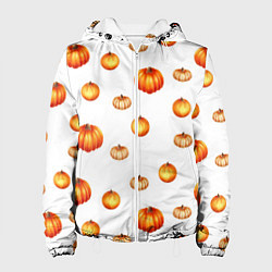 Куртка с капюшоном женская Оранжевые тыквы - паттерн, цвет: 3D-белый