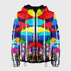 Куртка с капюшоном женская Mirror pattern of umbrellas - pop art, цвет: 3D-черный