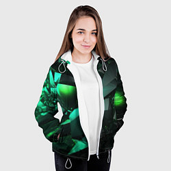 Куртка с капюшоном женская Зеленые абстрактные объекты, цвет: 3D-белый — фото 2