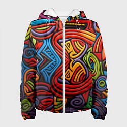 Куртка с капюшоном женская Разноцветный узор в стиле абстракционизм, цвет: 3D-белый