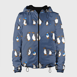 Куртка с капюшоном женская Забавное семейство пингвинов, цвет: 3D-черный