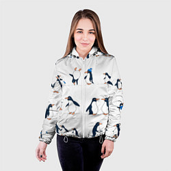 Куртка с капюшоном женская Семейство пингвинов на прогулке, цвет: 3D-белый — фото 2