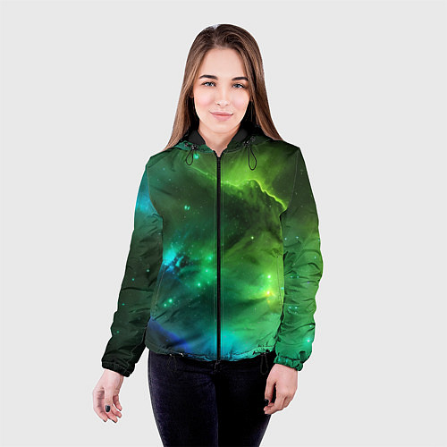 Женская куртка Бескрайний космос зелёный / 3D-Черный – фото 4