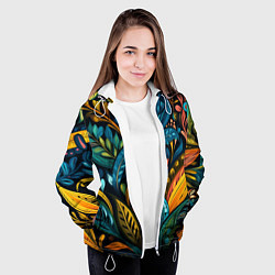 Куртка с капюшоном женская Растительный узор в бразильском стиле, цвет: 3D-белый — фото 2