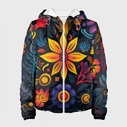 Куртка с капюшоном женская Растительный узор в латино-американском стиле, цвет: 3D-белый