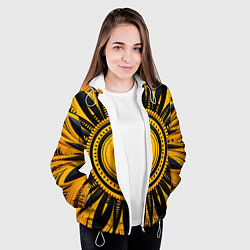 Куртка с капюшоном женская Желто-черный узор в африканском стиле, цвет: 3D-белый — фото 2