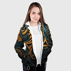 Куртка с капюшоном женская Абстрактный узор в викингском стиле, цвет: 3D-белый — фото 2
