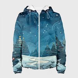 Куртка с капюшоном женская Зеленые елки новый год, цвет: 3D-белый