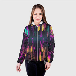 Куртка с капюшоном женская Киберпанк полосы розовые и жёлтые, цвет: 3D-белый — фото 2