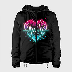 Куртка с капюшоном женская Разбитое сердце с линией пульса со свечением, цвет: 3D-черный