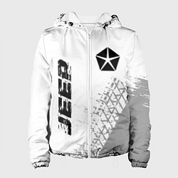 Куртка с капюшоном женская Jeep speed на светлом фоне со следами шин вертикал, цвет: 3D-белый