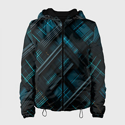 Куртка с капюшоном женская Тёмно-синяя диагональная клетка в шотландском стил, цвет: 3D-черный