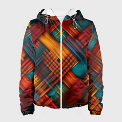 Куртка с капюшоном женская Разноцветная клетка в шотландском стиле, цвет: 3D-белый