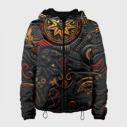 Куртка с капюшоном женская Абстрактный узор в славянской стилистике, цвет: 3D-черный