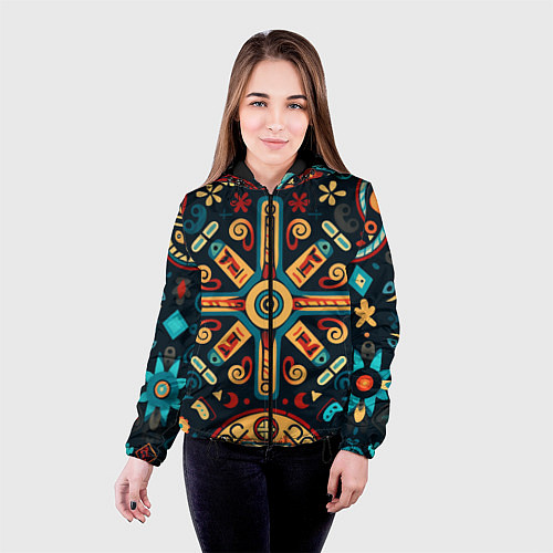 Женская куртка Симметричный орнамент в славянском стиле / 3D-Черный – фото 4