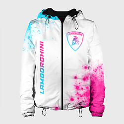 Куртка с капюшоном женская Lamborghini neon gradient style вертикально, цвет: 3D-черный