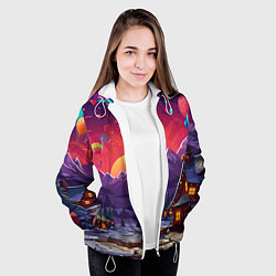 Куртка с капюшоном женская Новогодний закат, цвет: 3D-белый — фото 2