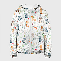 Куртка с капюшоном женская Акварельные сказочные лесные звери от нейросети -, цвет: 3D-белый