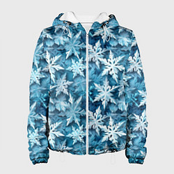 Куртка с капюшоном женская New Years pattern with snowflakes, цвет: 3D-белый