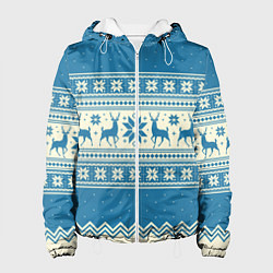 Куртка с капюшоном женская Sweater with deer on a blue background, цвет: 3D-белый