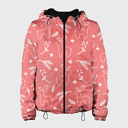 Куртка с капюшоном женская Рождественский принт с оленями, цвет: 3D-черный