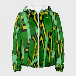 Куртка с капюшоном женская Зеленая псевдокамуфляжная геометрия, цвет: 3D-белый