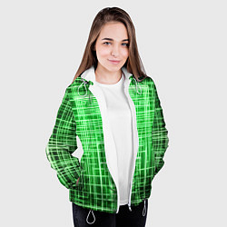 Куртка с капюшоном женская Зелёные неоновые полосы киберпанк, цвет: 3D-белый — фото 2