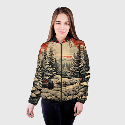 Женская куртка Блеск снежинок новогодний стиль / 3D-Черный – фото 4