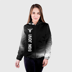 Куртка с капюшоном женская Bon Jovi glitch на темном фоне по-вертикали, цвет: 3D-черный — фото 2