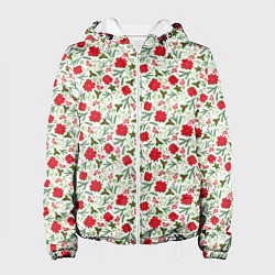 Куртка с капюшоном женская Красная пуансеттия с листьями, цвет: 3D-белый