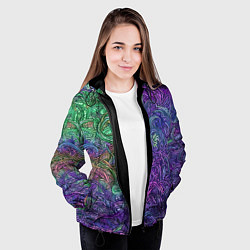 Куртка с капюшоном женская Вьющийся узор фиолетовый и зелёный, цвет: 3D-черный — фото 2
