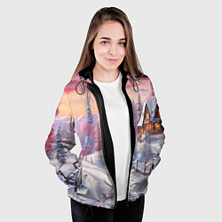 Куртка с капюшоном женская Волшебное сияние новогодних огней, цвет: 3D-черный — фото 2