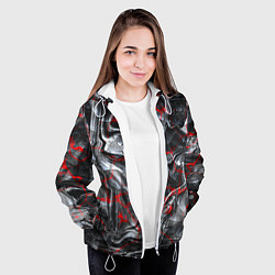 Куртка с капюшоном женская Красные узоры, цвет: 3D-белый — фото 2